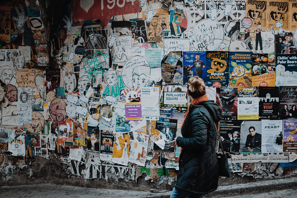 Wall covered in advertising